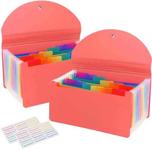 2 Pack 13 Pockets A6 Mini Coupon Organizer Wallet, Expandable Accordion File Organizer for Storage Receipt Cards Coupons Tickets - Pink - color: Pink