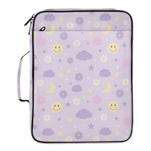 Zipper Binder Case with Handle, Portfolio Organizer 3 Ring Binder, Accordion 6-Tab Expanding File Folder Multiple Pockets Home School Office Documents Storage, Dreamy Purple Clouds - color: Multicolor 12