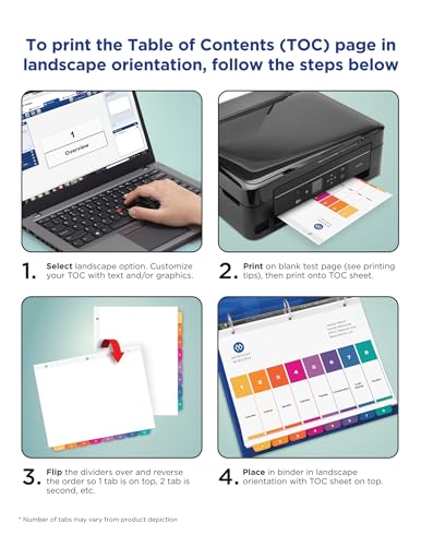 Avery® 10 Tab Dividers for 3 Ring Binders, Customizable Table of Contents, Multicolor Tabs, 6 Sets (11188) - size: 10 tabs