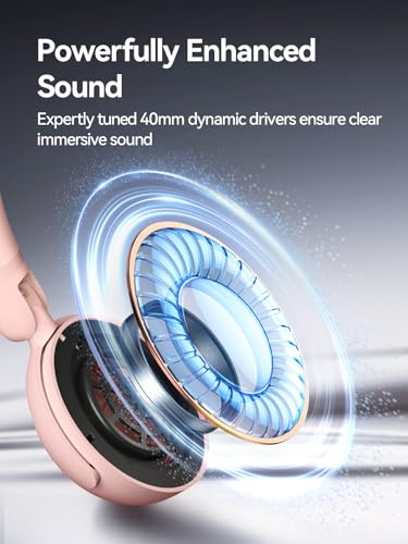 1MORE HQ20 Wireless On-Ear Headphones with Microphone, 85dB Safe Volume, 65H Playtime, Lightweight Foldable Bluetooth Headphones for School/Travel, Android and iOS Compatible, Pink - color: Pink