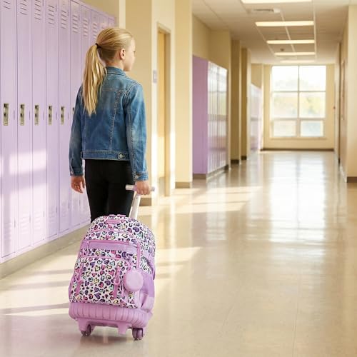 Kids Rolling Backpack with Wheels,3PCS Kids Trolley School Bag Set with Lunch Box & Pencil Case,Bookbag for Elementary School Travel - color: Purple Multicolor Love