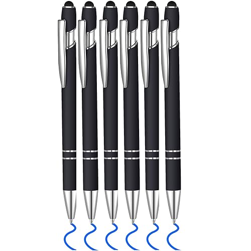 6 Pcs Blue Ink Ballpoint Pen with Stylus Tip 2 in 1 Ballpoint Pen Metal Pens Stylus Pen for Touch Screens School Office Coworkers (Black) - color: Black
