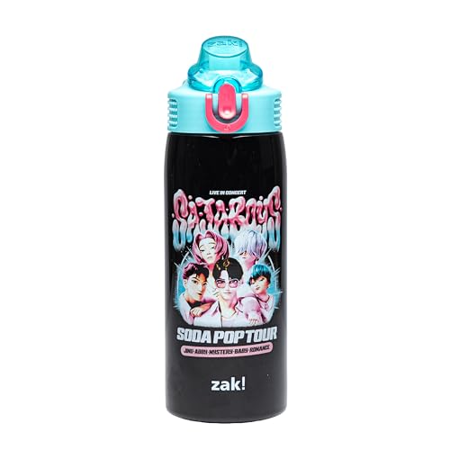 Zak Designs KPop Demon Hunters Sage 19oz Leak-Proof Straw Kids Water Bottle | BPA Free, Insulated Stainless Steel, Cupholder Friendly, Dishwasher Safe, Lid Lock, Handle, For School, Home, Travel - color: KPop Demon Hunters (Saja Boys Soda Pop Tour)