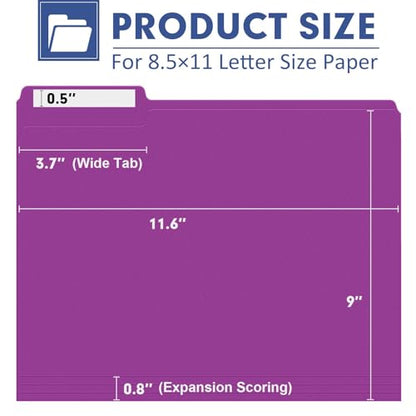 File Folder, PANDRI 120 Pack File Folder, 1/3 Cut Tab, Letter Size, Filing Folder for Office School Business, Rosepurple - color: Rosepurple