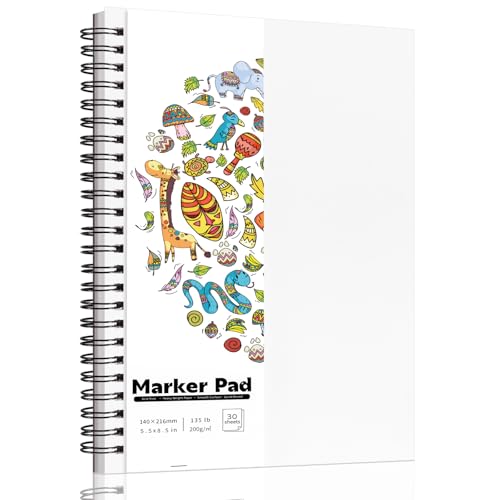 135lb/200gsm Marker Paper Pad, 5.5×8.5in Double Sided Bleedproof Marker Sketchbook, 30 Sheets Art Paper Sketch Pad, Smooth Painting Coloring Alcohol Marker Paper for DIY, Drawing, Ideal Gift - size: 5.5×8.5 Inch (1 Pack)