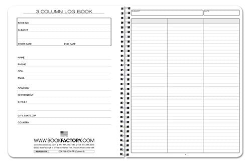 BookFactory 3 Column Log Book, Wire-O, 100 Pages | Columnar Notebook Format, 8.5'' x 11'' - Made in USA - size: 3 Column, style: Wire-O