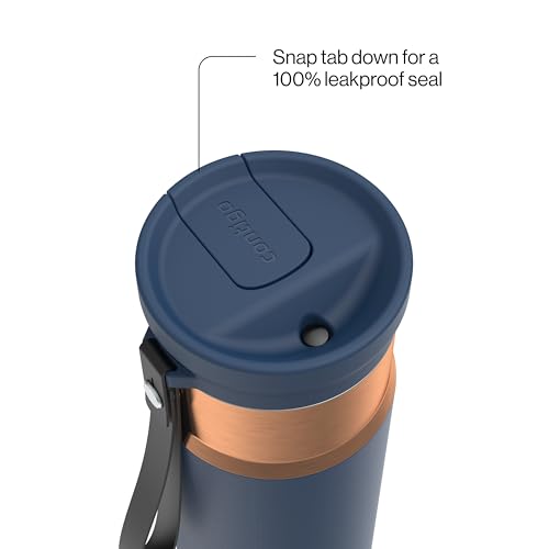Contigo SnapSeal 709.8ml(24온스) 스테인리스 스틸 진공 단열 물병, 누출 방지 자동 닫힘 뚜껑, 휴대용 스트랩 및 재사용 가능한 빨대, BPA 프리 및 납 프리, 식기세척기 사용 가능 - color: 어비스 브론즈, size: 24온스