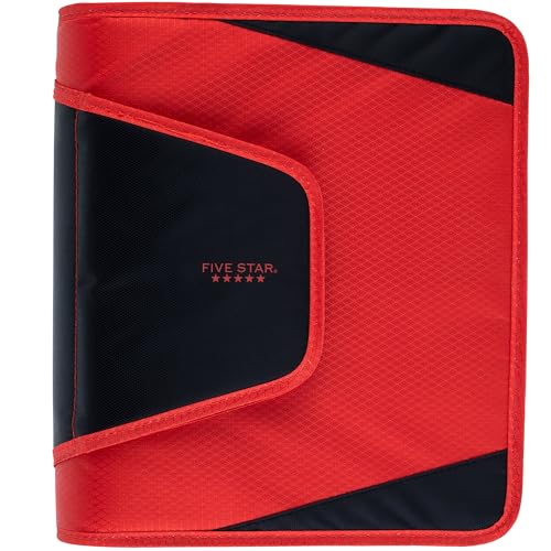 Five Star Zipper Binder, 1-1/2 Inch 3-Ring Binder with Round Rings, 3-Pocket Expanding File, 500 Sheet Capacity, Fire Red (72206) - color: Red