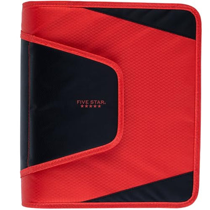 Five Star Zipper Binder, 1-1/2 Inch 3-Ring Binder with Round Rings, 3-Pocket Expanding File, 500 Sheet Capacity, Fire Red (72206) - color: Red