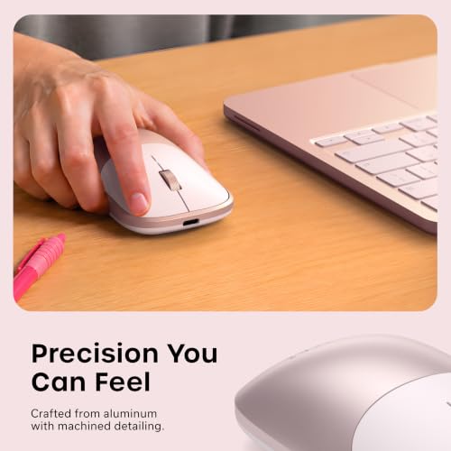 Satechi Slim EX Wireless Mouse, Multi-Device Bluetooth & 2.4GHz Connection for macOS, Windows, iPadOS, and Android, Quiet Clicks, Anodized Aluminum Shell, USB-C Rechargeable Battery, Blush - color: Blush