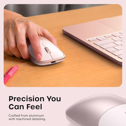 Satechi Slim EX Wireless Mouse, Multi-Device Bluetooth & 2.4GHz Connection for macOS, Windows, iPadOS, and Android, Quiet Clicks, Anodized Aluminum Shell, USB-C Rechargeable Battery, Blush - color: Blush