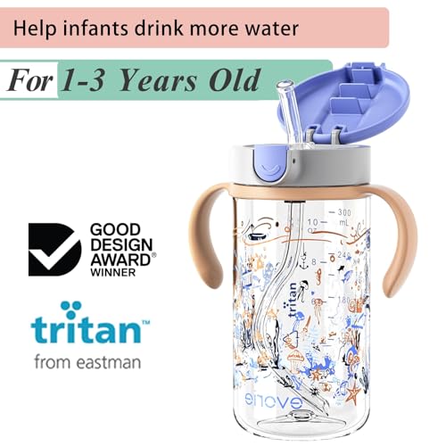 Evorie Tritan Spill Proof Straw Sippy Cups for Toddlers 1–3 Years, 10 Oz | BPA & BPS-Free, Toddler water bottle, Easy grip handles, Dishwasher safe, Durable Tritan, Easy to clean, Under The Sea - color: Under the Sea