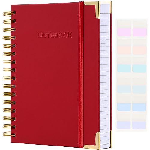 College Ruled Notebook, 300 Pages Spiral Notebook, Leather Hardcover Notebook Journal for Women Men, Lined Journal Notebook for Work School, Thick Paper Journaling Notebooks, Large B5 Notebook, Red - color: Red, size: 7" x 10"