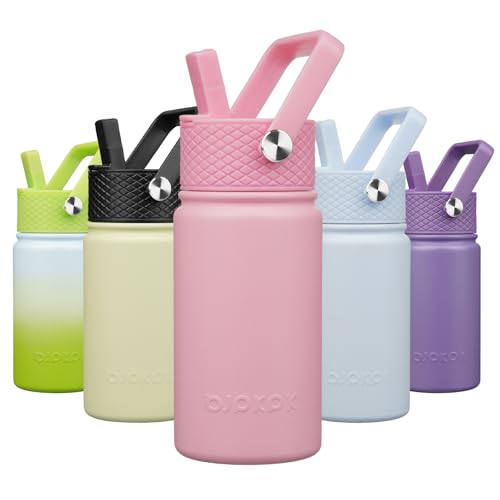 BJPKPK Insulated Water Bottle, 15oz Stainless Steel with Straw Lid | Leak Proof, BPA-Free, Vacuum Insulated, Keep Drink Cold & Hot, Metal Water Bottle for Travel, Gym, Office, Cupholder Friendly - color: Pink, style: N-15oz-Color Lid