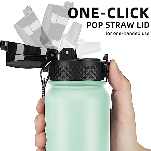 Fanhaw 20 Oz Kids Insulated Stainless Steel Water Bottle with Straw Lid, Leakproof & Anti-Dust Everyday Use Bottle for School, Women & Men, Back to School Essentials (Green Pink) - color: Green Pink, style: 20 Ounces