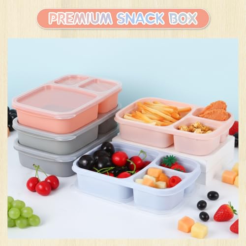 Honeydak 5 Pack Snack Containers 3 Compartment Bento Snack Boxes Divided Meal Prep Containers with Lids Reusable Adults Lunch Food Storage Box for School Work Travel(Blue Gray Brown) - color: Blue Gray Brown