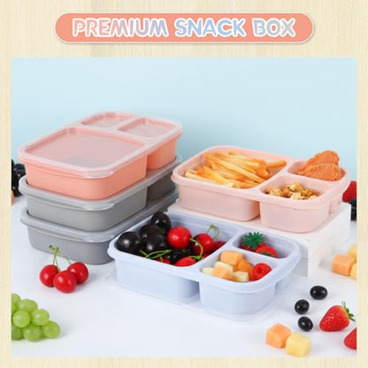 Honeydak 5 Pack Snack Containers 3 Compartment Bento Snack Boxes Divided Meal Prep Containers with Lids Reusable Adults Lunch Food Storage Box for School Work Travel(Blue Gray Brown) - color: Blue Gray Brown