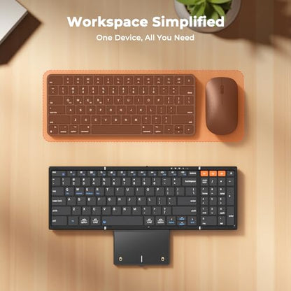 MEETION New Foldable Bluetooth Keyboard with Touchpad, Portable Wireless Keyboard with Numeric Keypad, Full-Size Rechargeable Business Travel for iPad Phone Laptop PC iOS, 2026 New Upgrade