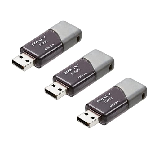 PNY 256GB Turbo Attaché 3 USB 3.0 Flash Drive 3-Pack – Grey, P-FD256X3TBOP-MP, 100MB/s, Light-Weight Durable - Data Storage and Transfer - size: 256GB 3-Pack