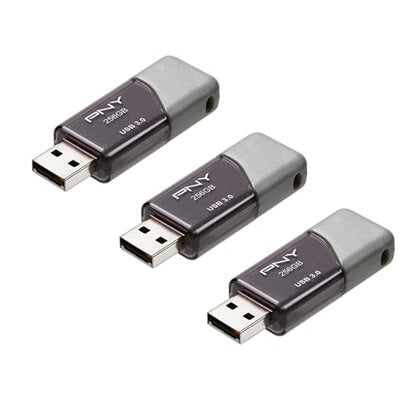 PNY 256GB Turbo Attaché 3 USB 3.0 Flash Drive 3-Pack – Grey, P-FD256X3TBOP-MP, 100MB/s, Light-Weight Durable - Data Storage and TransferPack of 20 - size: 256GB 60-Pack