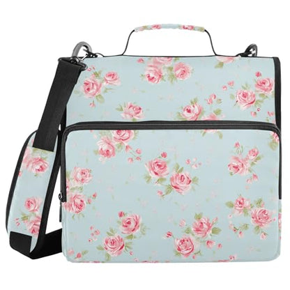 3 Ring Zipper Binder with Shoulder Strap Handle Shabby Chic Rose Vintage Portfolio File Organizer Bag School Office 500 Sheets Capacity 1.5 inch Ring