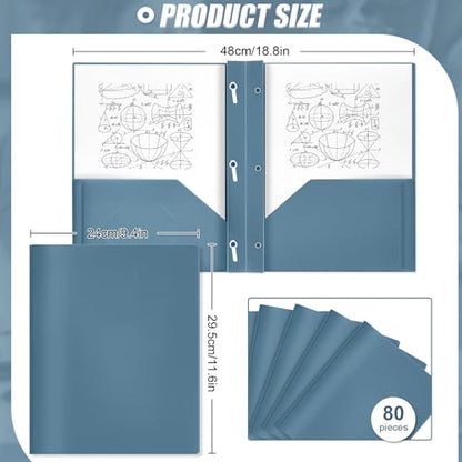 Yeaqee 80 Pcs Plastic Folders with Pockets and Prongs Plastic Folder 2 Pockets 3 Prongs with Business Card Slot Back to School Folders for Students, Teachers, Office Workers (Blue-Gray) - color: Blue Gray
