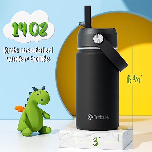 Fimibuke Kids Insulated Water Bottle, 14oz BPA FREE 18/8 Stainless Steel Travel Tumbler Double Wall Vacuum Leak Proof Kids Cup with Straw Metal Water Bottle for School Boys Girls(1 Pack, Black) - color: B10. Black