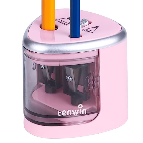 tenwin Electric Pencil Sharpener for Colored Pencils, Battery Operated Pencil Sharpeners for No.2 and 6-12mm Pencils, Dual Hole for Office School Artists Adults Kids Use（Pink） - color: Pink