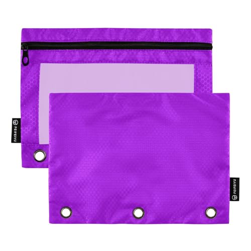 Gredecor Binder Pencil Pouch 3 Ring Darkviolet Purple Zipper Pencil Pouches Case 2 Pack Clear Binder Organizer for School Office - color: Darkviolet Purple