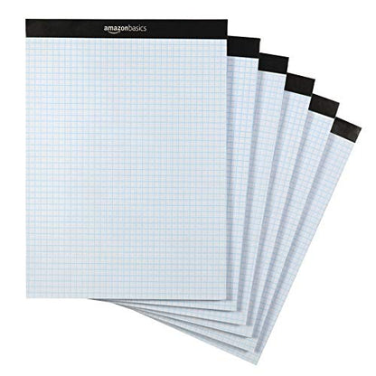 Amazon Basics Quad-Ruled Graph Paper Pad, 4x4 Grid, Perforated Sheets, Letter Size 8.5" x 11", White, 100 Sheets per Pad, 6-Pack (600 Sheets) - size: 6 Pack
