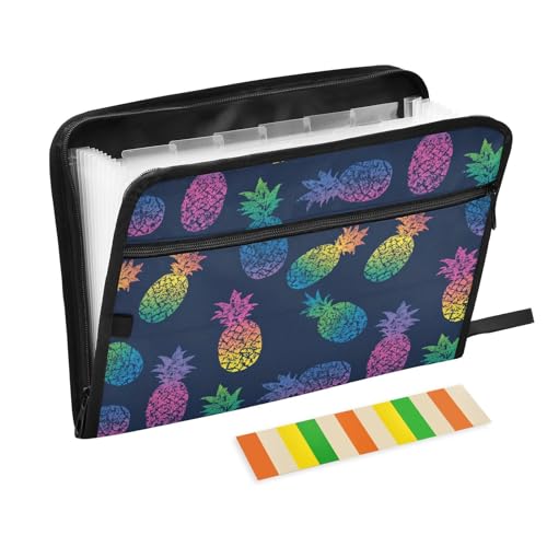 Iridescent Pineapple Accordion File Organizer Expanding Document Folder with 13 Pockets Portable File Folder for A4 Letter Size - color: Iridescent Pineapple