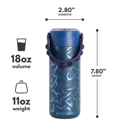 Elemental Insulated Kids Water Bottle, Stainless Steel Water Bottle with Straw Lid & Pop-It Handle, Leak-Proof Water Bottles for School, Boys or Girls, Travelling and Sports, 18oz - Dark Patterns - color: Dark Patterns