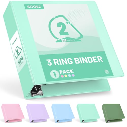 Sooez 3 Ring Binder 2 Inch, D-Ring Binder with Pocket, Light Green, 8.5x11 | Holds 520-Sheet of Letter Paper, Extra Durable, PVC-Free, Clear View Cover, Interior Pockets, Eco-Friendly, School, Office - color: Light Green, size: 2 inch