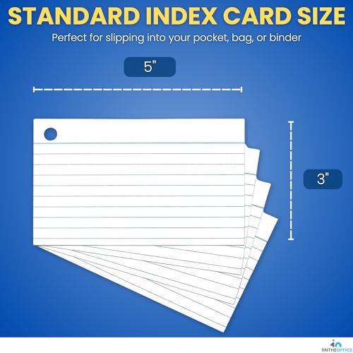 1InTheOffice Index Cards with Ring 3x5, Flash Cards with Binder Ring, Single Hole Punched Notecards, 65 Cards, 3 Pack