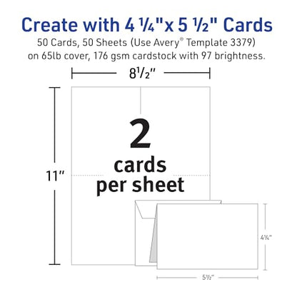 Avery Printable Note Cards, Envelopes Included, 4.25" x 5.5", Textured White, Inkjet Printer Compatible, 50 Blank Cards Total, Great for Product Branding, Marketing, and More (3379) - size: 4.25-Inch x 5.5-Inch
