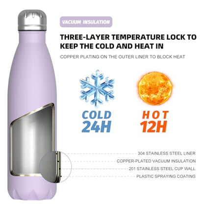 WATERSY Stainless Steel water bottles,17oz/500ml Insulated Water Bottles,Purple metal water bottle Keeps Drink Cold and Hot,BPA Free kids water bottles for School,Gym,Travel,Sports - color: Lilac