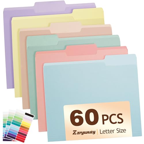 Color File Folders, 1/3-Cut Tabs, 60 Pack File Folder Letter Size, 6 Pastel Colors Organizer File Folders for School Home Office Business - color: Pastel Colors