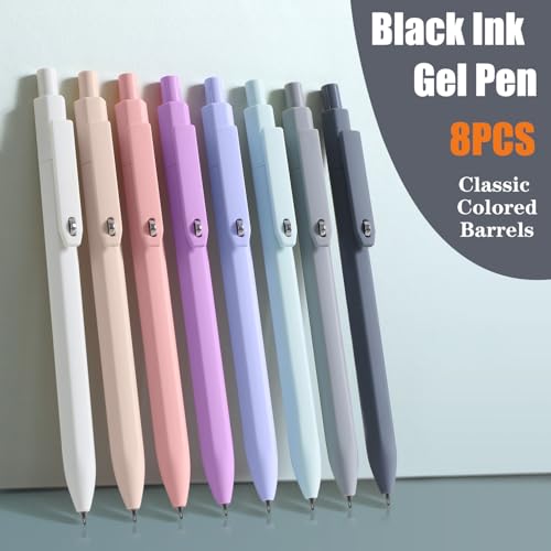 Piochoo Gel Pens, 8 Pcs 0.5mm Quick Dry Black Ink Pens Fine Point Journal Pens Smooth Writing Pens, Cute Office School Supplies Gifts for Women Nurses - color: Lake Colors