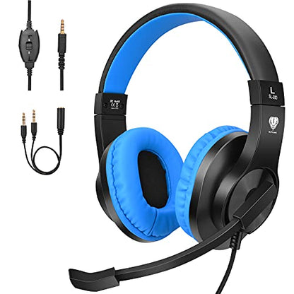 BlueFire Kids Headphones for Online School, Children, Teens, Boys, Girls, 3.5mm Stereo Over-Ear Gaming Headphone with Microphone and Volume Control for PS4, PS5, New Xbox One（Blue） - color: Blue
