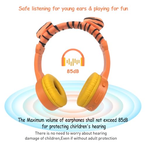 Kids Bluetooth Headphones, Wireless Headphone for Kids, 85dB Volume Limited, Built-in Mic, 3.5mm Aux Cord, Boys Girls Tiger Headset for School/Travel/Airplane - style: Tiger