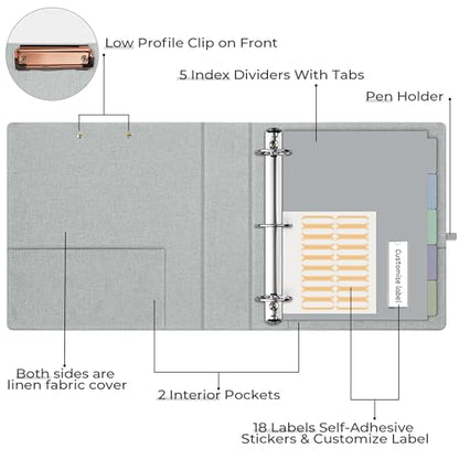 EYROZILL 3 Ring Binder 2 Inch, Binder for Letter Size (11" x 8.5") with 5 Tab Dividers, File Folder Labels and Low Profile Clipboards, Light Grey - color: Light Grey, size: ‎Letter Size - 2 Inch