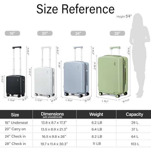 Hanke Hard Shell Luggage Sets 3 Pieces, Carry On and Checked Luggage Sets with Spinner Wheels, Durable PC Hardside Rolling Suitcase for Travel (20/24/28 Inch, Grey) - color: Grey, size: 20+24+28 Inch
