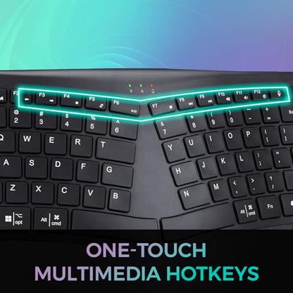 Adesso WKB-7500CB Wireless Ergonomic Keyboard and Mouse Combo with Copilot AI Hotkey Scissor Switch Keys Split Keyframe Design Adjustable DPI Optical Mouse for Windows Mac PC Laptop Black