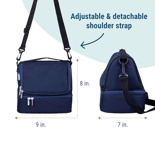 Wildkin Two Compartment Lunch Bag, Whale Blue | Two compartments keep lunch and snacks separate, PEVA-lined main section, ages 5+ — clean solid colors - color: Whale Blue