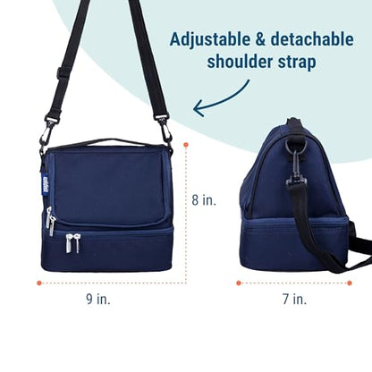Wildkin Two Compartment Lunch Bag, Whale Blue | Two compartments keep lunch and snacks separate, PEVA-lined main section, ages 5+ — clean solid colors - color: Whale Blue