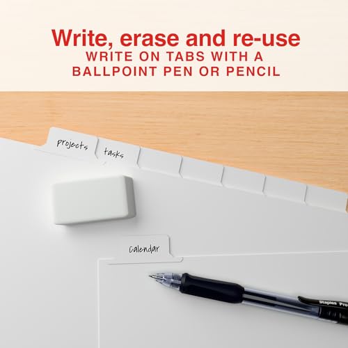Staples Write & Erase Paper Dividers, 8‑Tabs, White – 4 Sets - size: 8-Tab, style: White