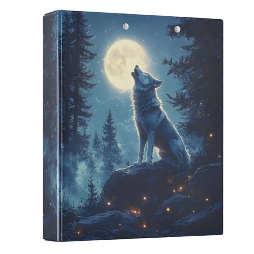 3 Ring Binder Wolf Moon Galaxy Winter Forest a 1.5 inch Binders Three Ring Binders with Clipboard Fit 8.5'' x 11'' Paper 3 Interior PVC Clear Pockets for Office Supplies - color: Multi47, size: 1 Pack