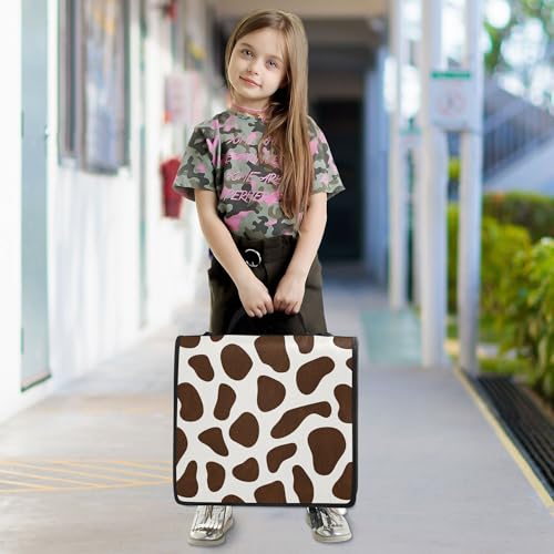 Brown Cow Print Zipper Binder 3 Ring with Shoulder Strap, Multiple Pockets Expanding File Folder Binder Bag Organizer