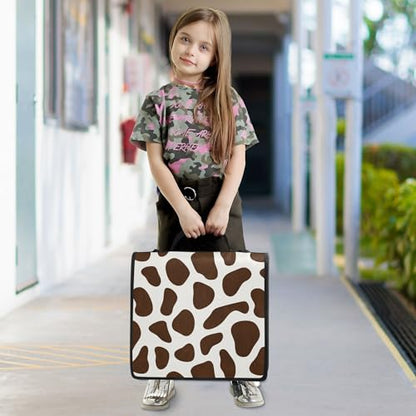Brown Cow Print Zipper Binder 3 Ring with Shoulder Strap, Multiple Pockets Expanding File Folder Binder Bag Organizer