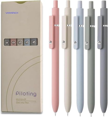 Vanhench 5Pcs Gel Pens, Black Ink Pen Fine Point Smooth Writing Pen, Aesthetic Pens for Journaling Note Taking, Teacher Gifts for Women, Teacher Supplies, Preppy Stuff - color: 5PCS Gray, Green, Pink, Blue, Yellow (Black Ink)